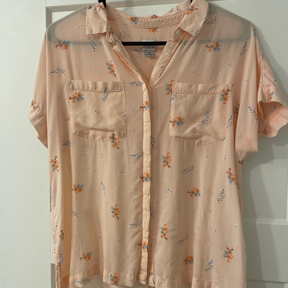 A New Day Peach Floral Blouse Size Medium Spring Top - Picture 5 of 10
